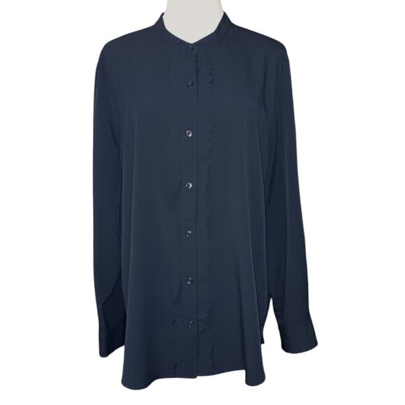BANANA REPUBLIC Blouse Top Flowy Dark Navy Blue XL Career‎ Office Professional - Picture 3 of 8